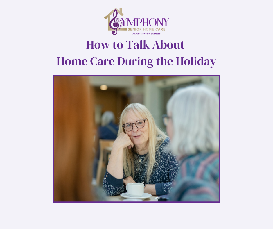 Two older adults talking over coffee in a calm setting, illustrating how to talk to parents about home care during the holidays.