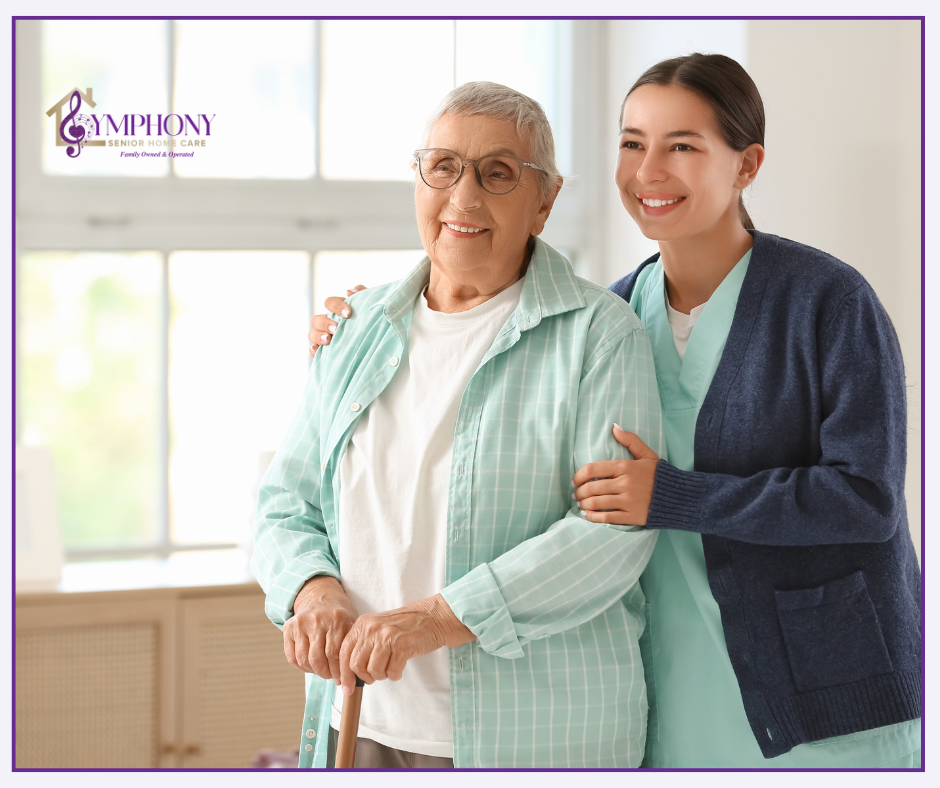 Caregiver supporting a senior woman at home in White Bear Lake, Minnesota.