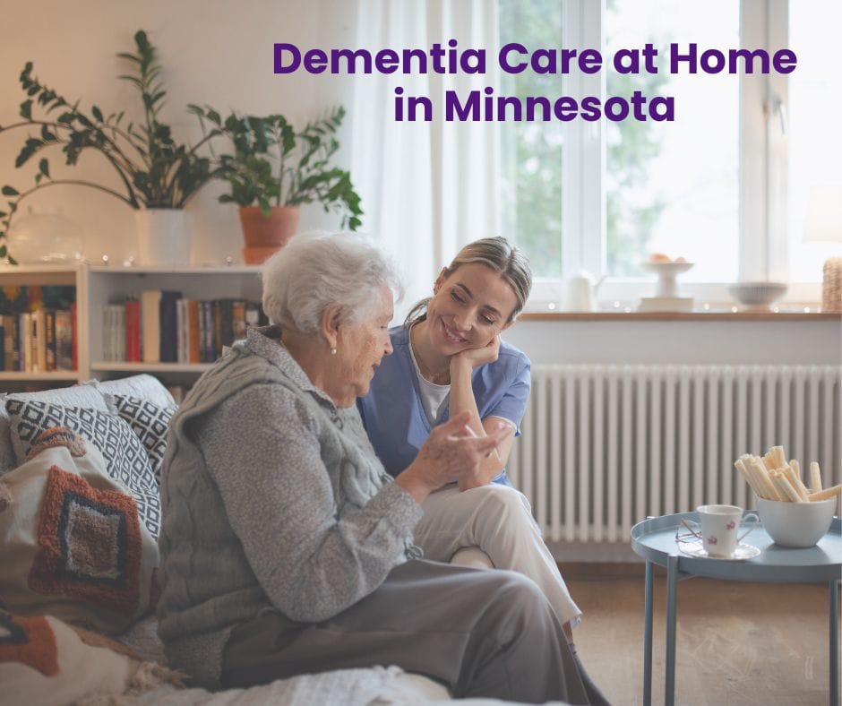 Dementia Care at Home in Minnesota | Symphony Senior Home Care Professional caregiver providing compassionate dementia care at home for a senior in Minnesota